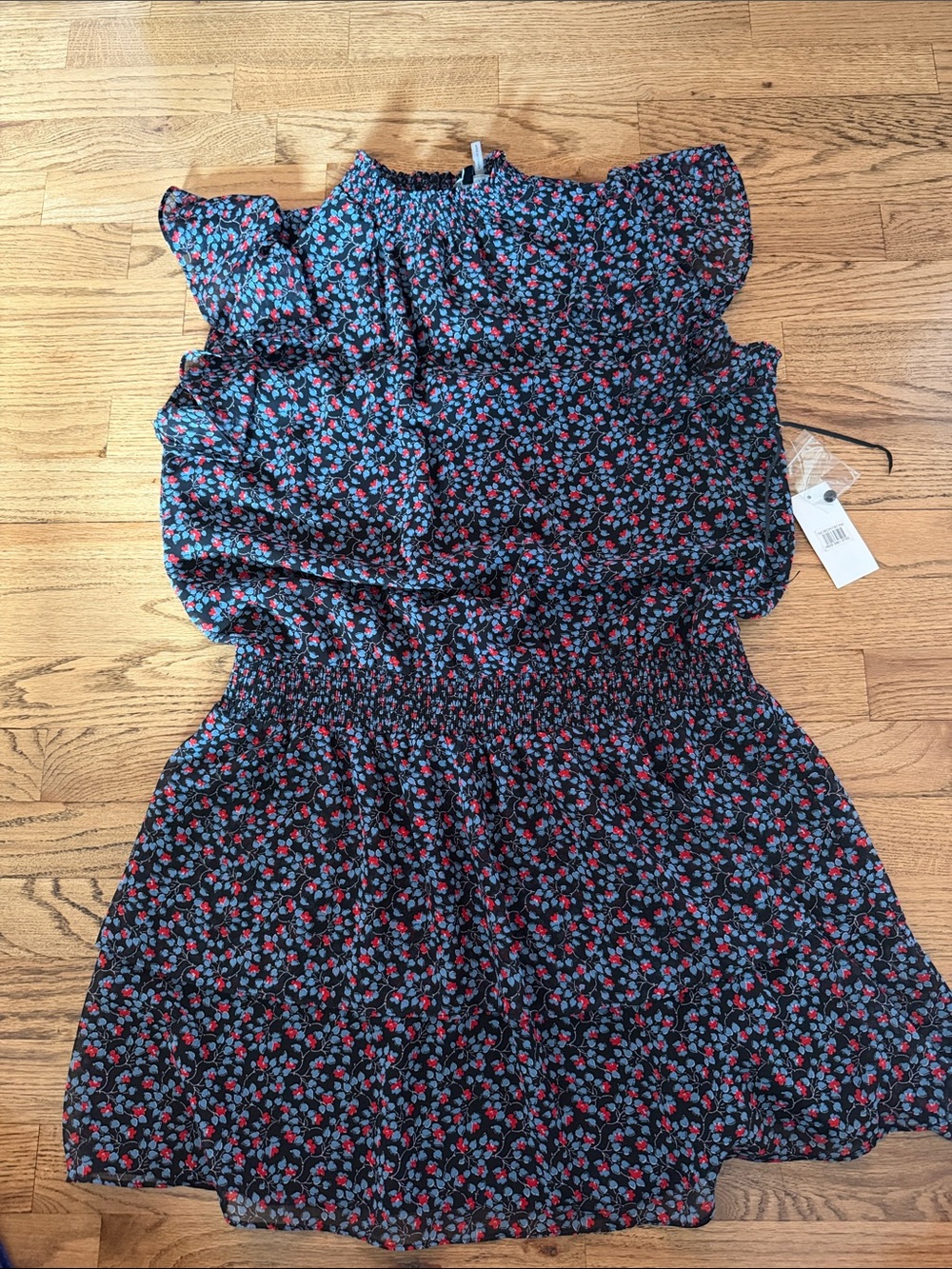 Women’s  Black Floral Smocked Waist Dress
